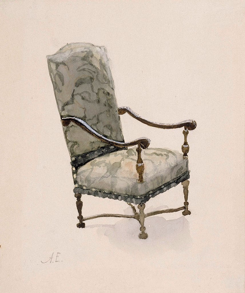 Baroque Chair, vintage artwork by Albert Edelfelt, 12x8" (A4) Poster