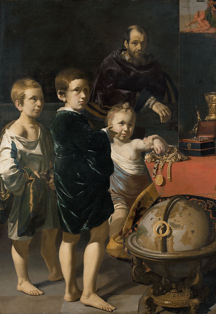 Portrait of Three Children and a Man, vintage artwork by Thomas de Keyser, 12x8" (A4) Poster