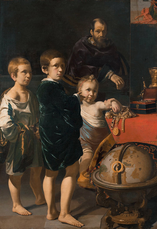 Portrait of Three Children and a Man, vintage artwork by Thomas de Keyser, 12x8" (A4) Poster