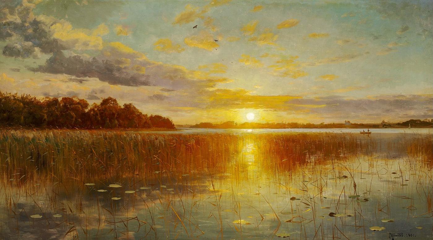 Sunset over a Danish fjord by Peder Mork Monsted,A3(16x12")Poster