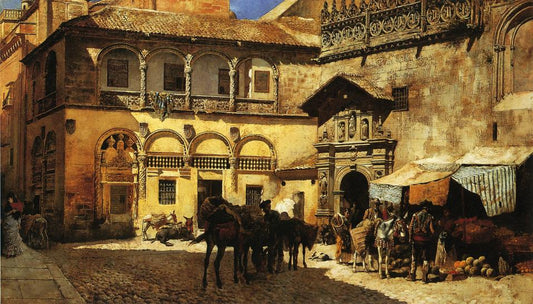 Market Square in Front of the Sacristy and Doorway of the Cathedral, Granada, vintage artwork by Edwin Lord Weeks, 12x8" (A4) Poster