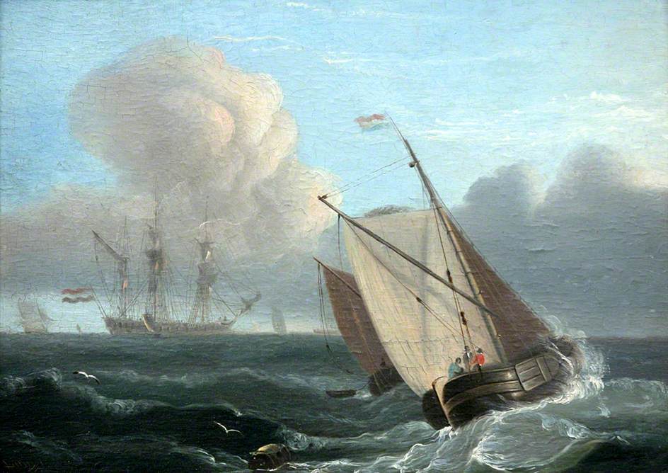 Dutch Boats Racing, vintage artwork by Thomas Luny, 12x8" (A4) Poster