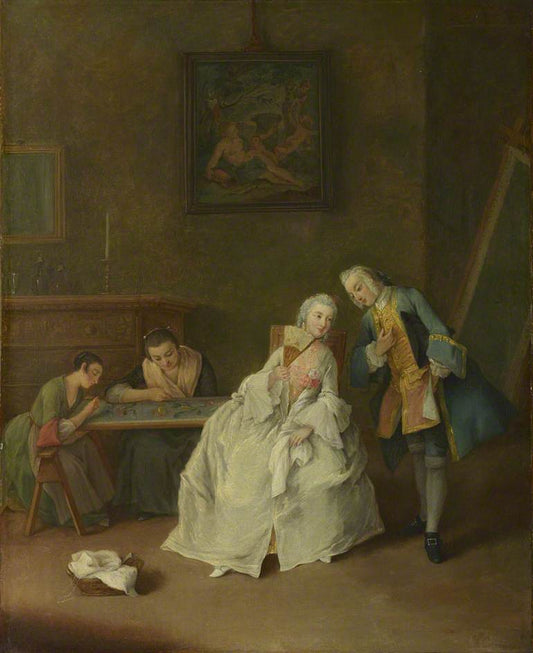A Lady Receiving a Cavalier, vintage artwork by Pietro Longhi, 12x8" (A4) Poster