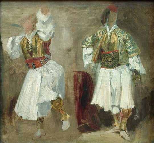 Deux etudes de costumes souliotes, vintage artwork by Eugène Delacroix, A3 (16x12") Poster Print