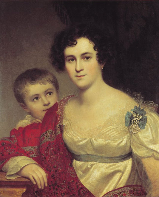Portrait of Avdotia Molchanova with Her Daughter, vintage artwork by Orest Kiprensky, 12x8" (A4) Poster