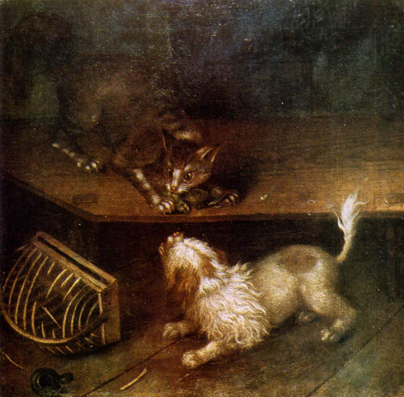 Cat and Dog, vintage artwork by Johann Friedrich Grooth, 12x8" (A4) Poster
