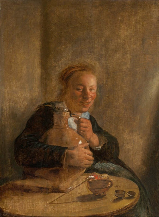 Woman Holding a Jug, vintage artwork by Jan Miense Molenaer, 12x8" (A4) Poster