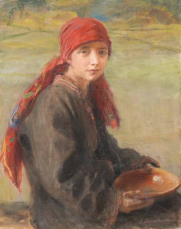 Hutsul girl, vintage artwork by Theodor Axentowicz, 12x8" (A4) Poster