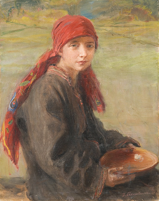 Hutsul girl, vintage artwork by Theodor Axentowicz, 12x8" (A4) Poster