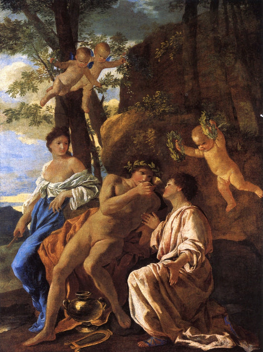 The Inspiration of the Lyric Poet, vintage artwork by Nicolas Poussin, 12x8" (A4) Poster