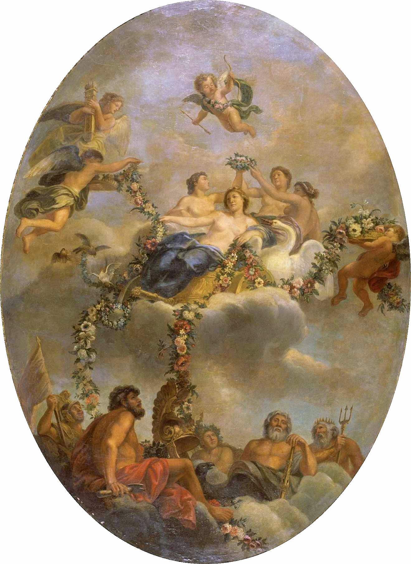 Salon of Venus - Venus Crowned by  the Graces, vintage artwork by Rene-Antoine Houasse, 12x8" (A4) Poster