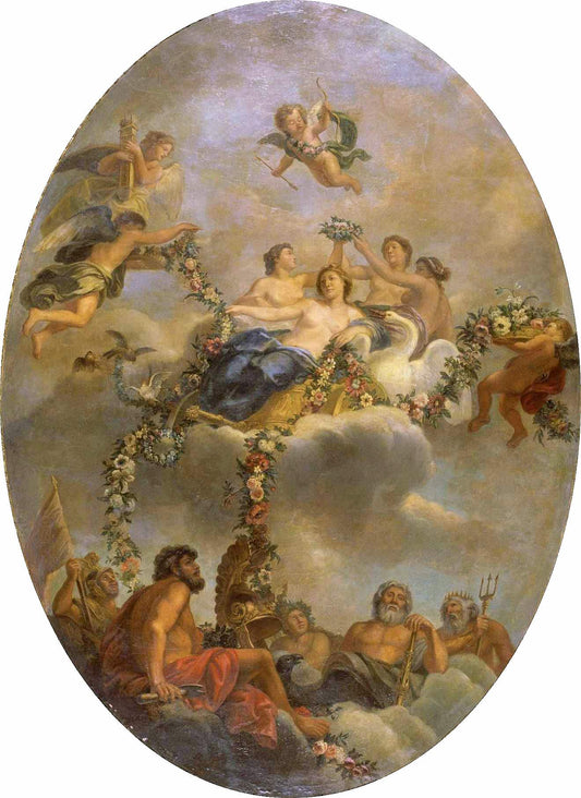 Salon of Venus - Venus Crowned by  the Graces, vintage artwork by Rene-Antoine Houasse, 12x8" (A4) Poster