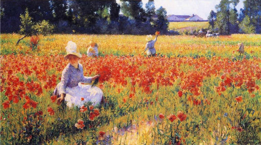 In Flanders Field, Where Soldiers Sleep and Poppies Grow, vintage artwork by Robert Vonnoh, 12x8" (A4) Poster