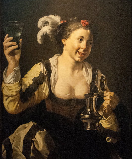 A Girl Holding a Glass, vintage artwork by Hendrick Terbrugghen, 12x8" (A4) Poster