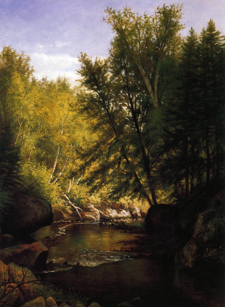 by  the Stream, vintage artwork by Laura Woodward, 12x8" (A4) Poster