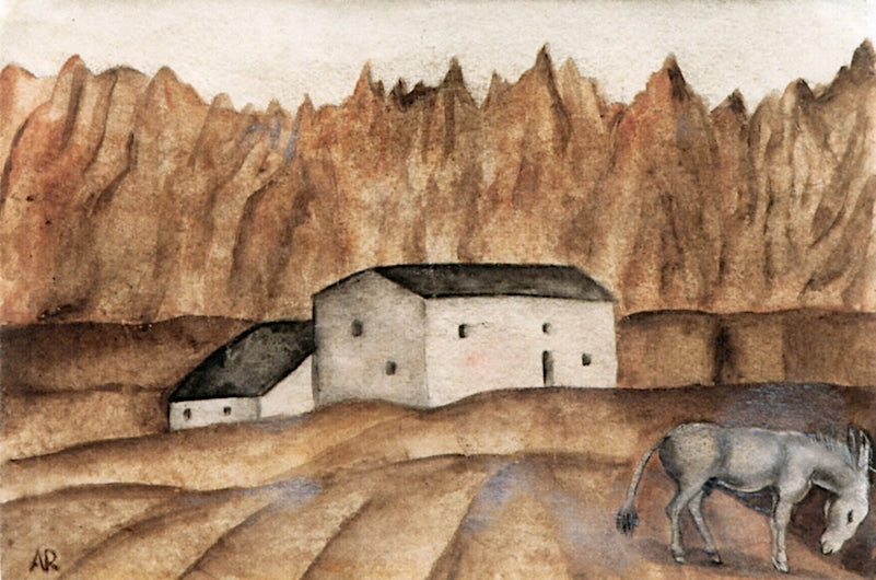 Landscape with Donkey in Calabria, vintage artwork by Anita Ree, 12x8" (A4) Poster