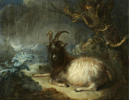 A Landscape with a Goat, vintage artwork by Gerrit Dou, 12x8" (A4) Poster