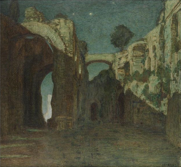 Nocturnal Landscape, vintage artwork by Glauco Cambon, 12x8" (A4) Poster