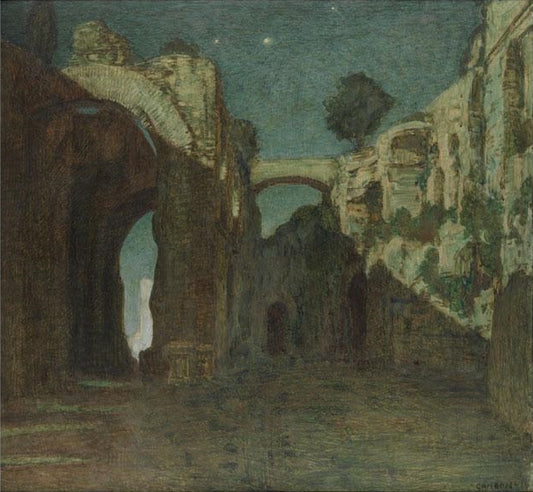 Nocturnal Landscape, vintage artwork by Glauco Cambon, 12x8" (A4) Poster