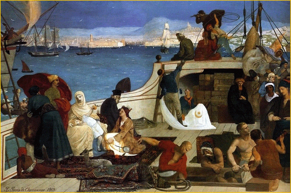 Marseilles, Gate to the Orient, vintage artwork by Pierre Puvis de Chavannes, 12x8" (A4) Poster