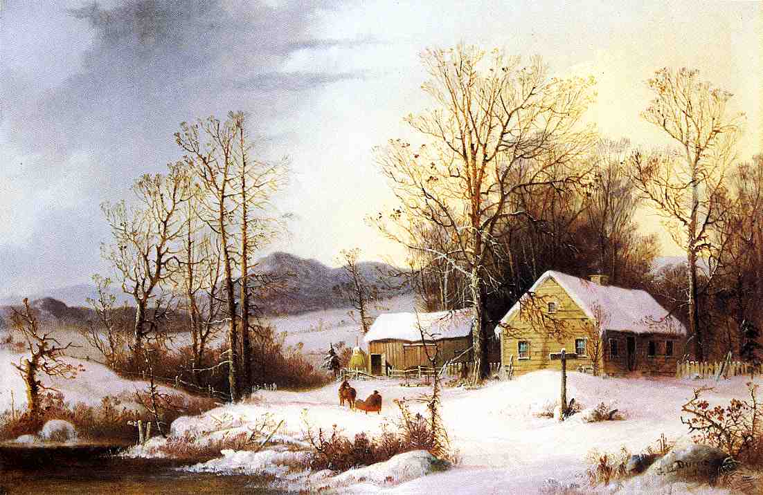 Farmstead in Winter, vintage artwork by George Henry Durrie, A3 (16x12") Poster Print