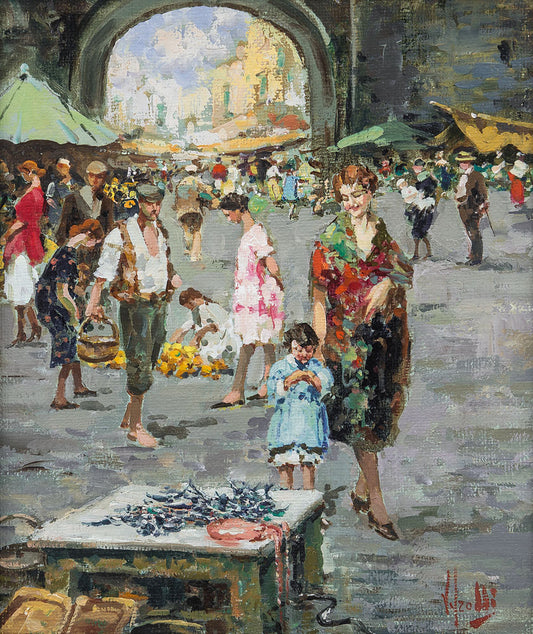 Neapolitan Market, vintage artwork by Vincenzo Irolli, 12x8" (A4) Poster
