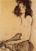 Girl in Black, vintage artwork by Egon Schiele, 12x8" (A4) Poster