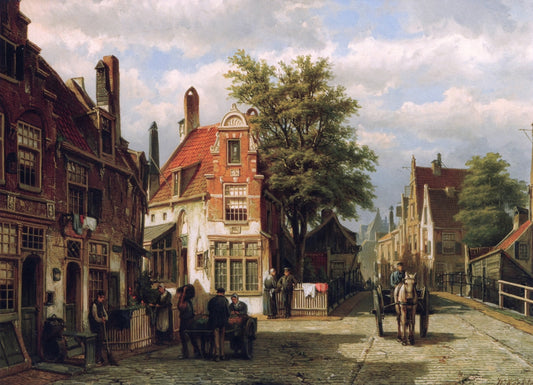 A Busy Street in Summer, Enkuizen, vintage artwork by Willem Koekkoek, 12x8" (A4) Poster