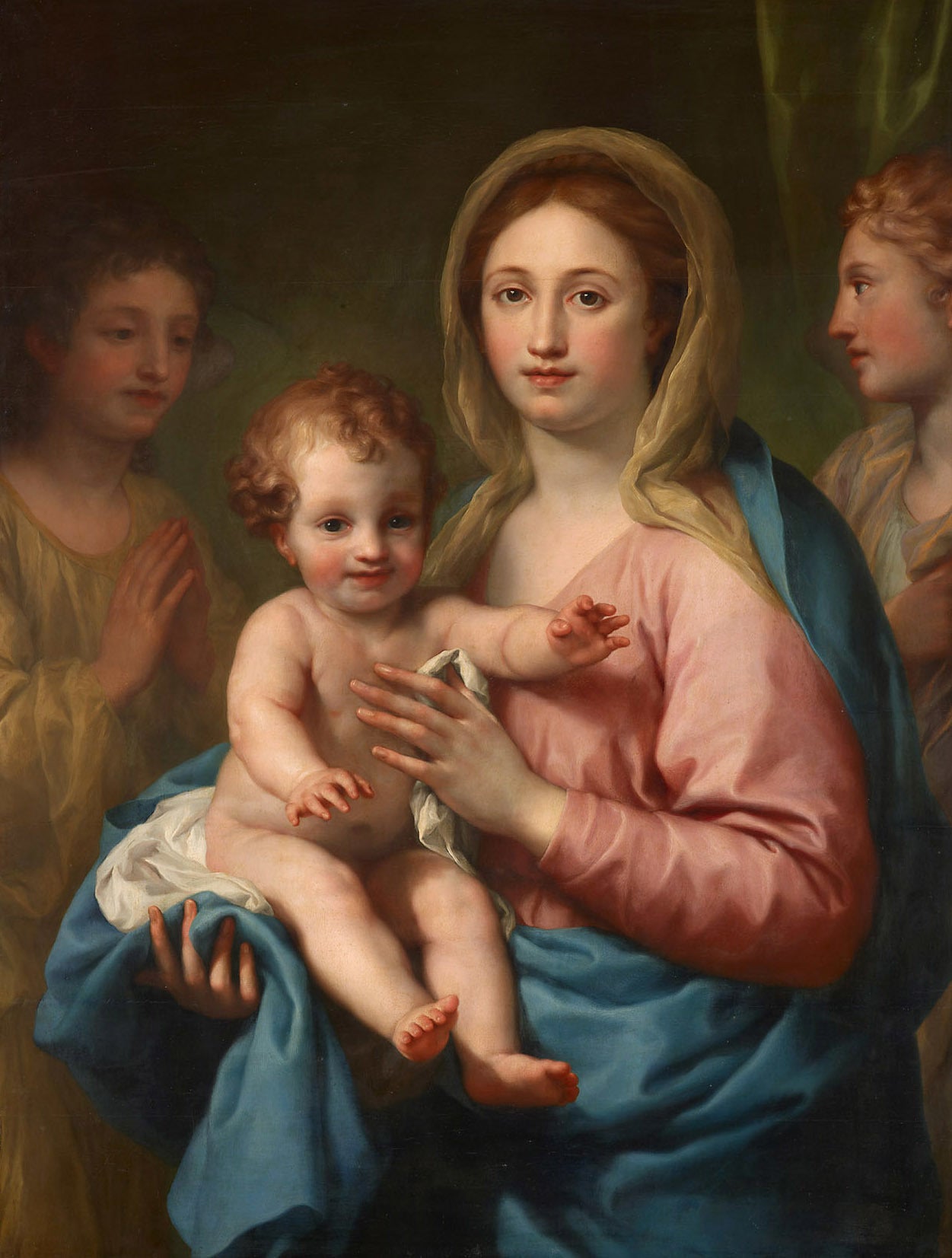 Mary with the Child and Two Angels, vintage artwork by Anton Raphael Mengs, 12x8" (A4) Poster