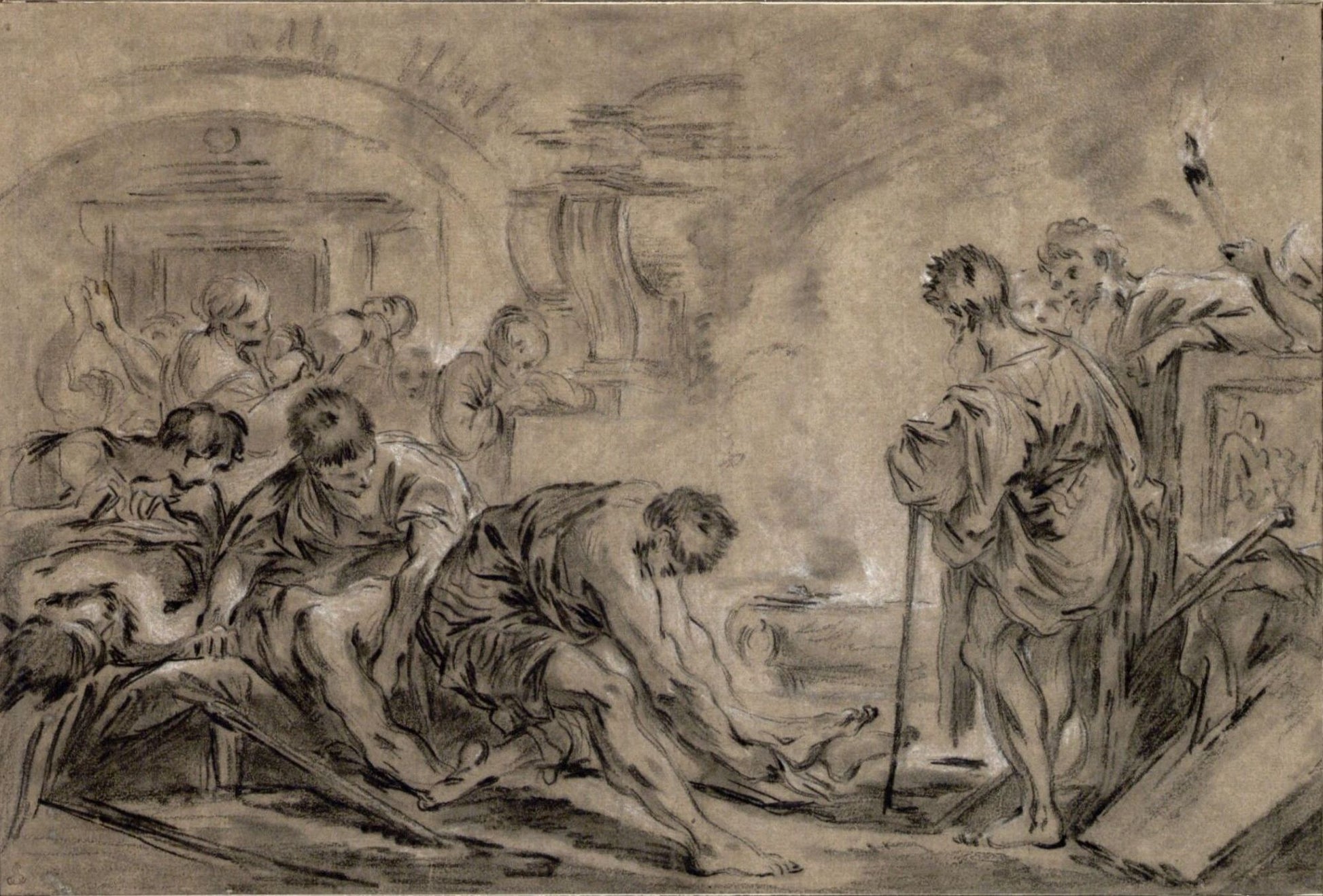 Burial in the Catacombs, vintage artwork by François Boucher, 12x8" (A4) Poster