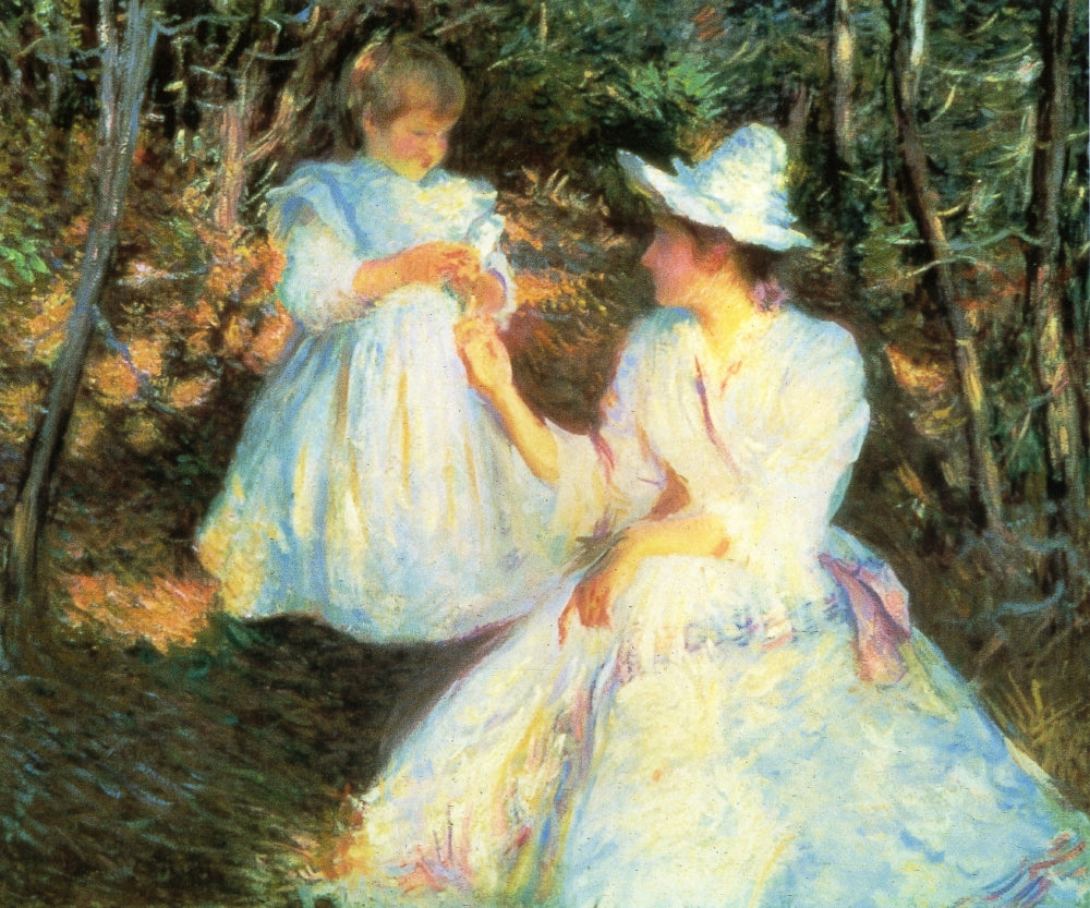 Mother and Child in Pine Woods, vintage artwork by Edmund Tarbell, 12x8" (A4) Poster