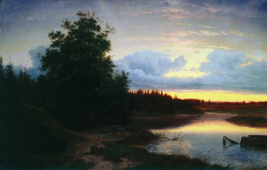 Night on the Mologa River, vintage artwork by Lev Kamenev, 12x8" (A4) Poster