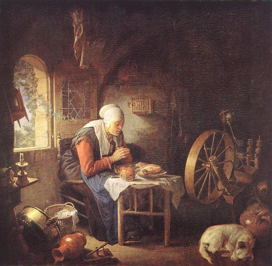 A Spinner's Prayer, vintage artwork by Gerrit Dou, 12x8" (A4) Poster