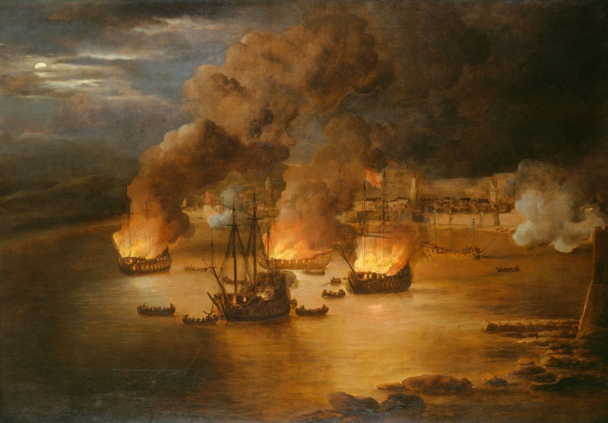 The Attack on Shipping in Tripoli, 24th January 1676, vintage artwork by Willem van der Velde the Elder, 12x8" (A4) Poster