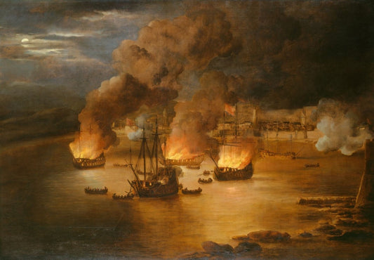 The Attack on Shipping in Tripoli, 24th January 1676, vintage artwork by Willem van der Velde the Elder, 12x8" (A4) Poster