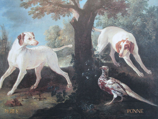 Perle and Ponne, Dogs of Louis XV, vintage artwork by Jean-Baptiste Oudry, 12x8" (A4) Poster