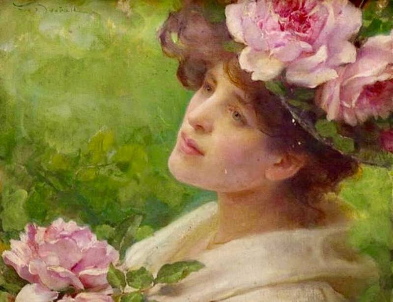 Head of a Woman With Peonies by Frantisek (Franz) Dvorak,A3(16x12")Poster