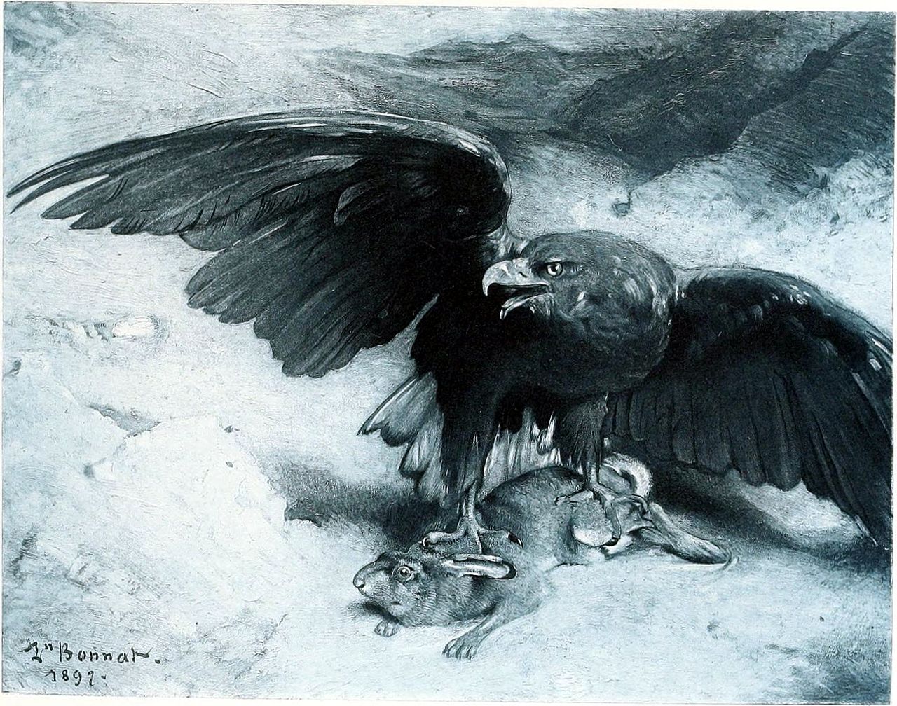 Eagle and Rabbit, vintage artwork by Leon Joseph Florentin Bonnat, 12x8" (A4) Poster