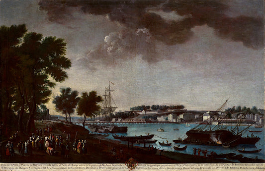 View of the Town and Port of Bayonne from the Pathways of Boufflers, vintage artwork by Juan Patricio Morlete Ruiz, 12x8" (A4) Poster