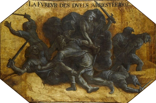 Hall of Mirrors 08 - The Fury of the Duels Stopped, 1662, vintage artwork by Charles Le Brun, 12x8" (A4) Poster