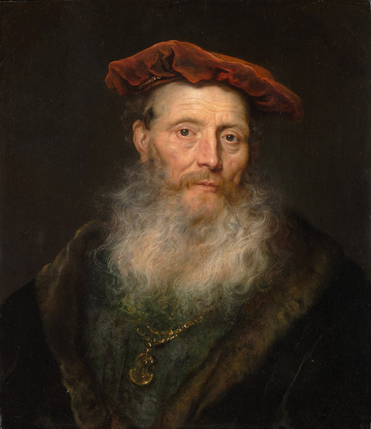 Bearded Man with a Velvet Cap, vintage artwork by Govaert Flinck, 12x8" (A4) Poster