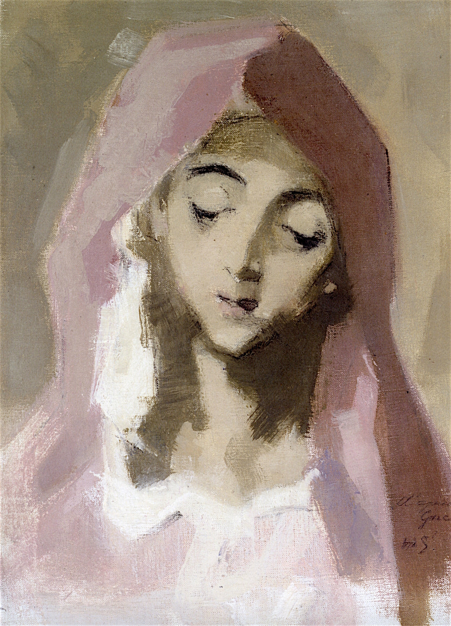 Madonna of Charity, after El Greco, vintage artwork by Helene Schjerfbeck, 12x8" (A4) Poster