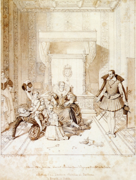 Henry IV Playing with His Children, vintage artwork by Jean-Auguste-Dominique Ingres, 12x8" (A4) Poster