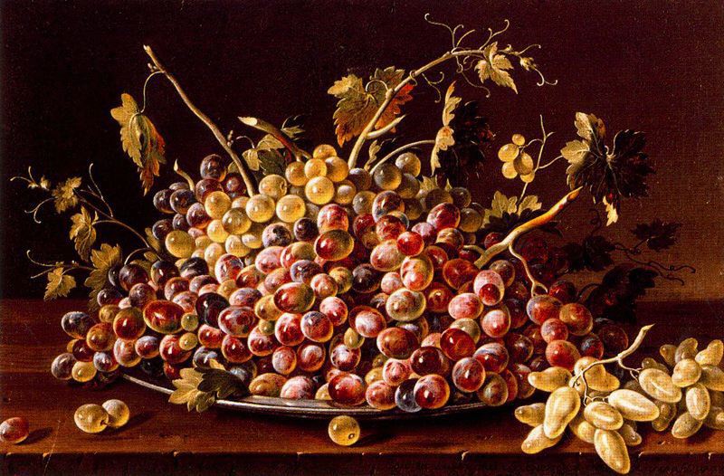 Still-life with Grapes, vintage artwork by Luis Melendez, 12x8" (A4) Poster