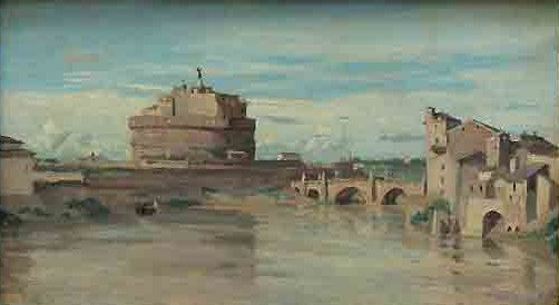 The Castel Sant' Angelo, Rome, vintage artwork by Jean-Baptiste-Camille Corot, A3 (16x12") Poster Print