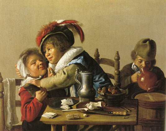 Three Children at a Table, vintage artwork by Jan Miense Molenaer, 12x8" (A4) Poster