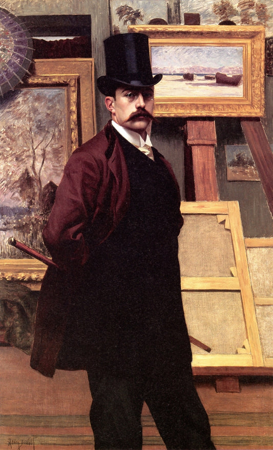 Self-Portrait in the Studio, vintage artwork by Henry Bouvet, 12x8" (A4) Poster