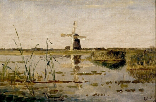 Landscape with Marshes and a Mill, vintage artwork by Paul Joseph Constantin Gabriël, 12x8" (A4) Poster