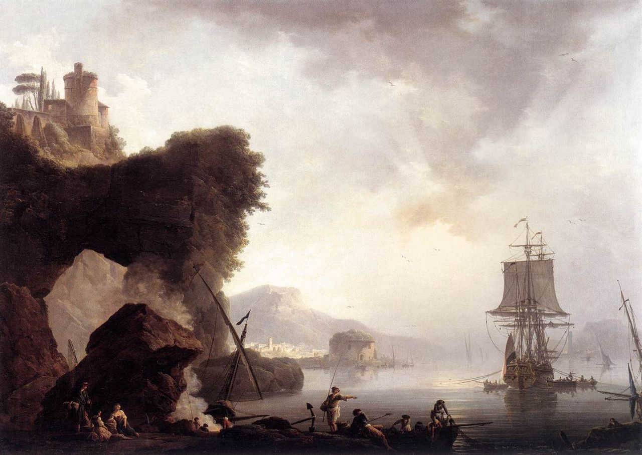 Seascape with Sunset, vintage artwork by Philippe-Jacques de Loutherbourg, 12x8" (A4) Poster