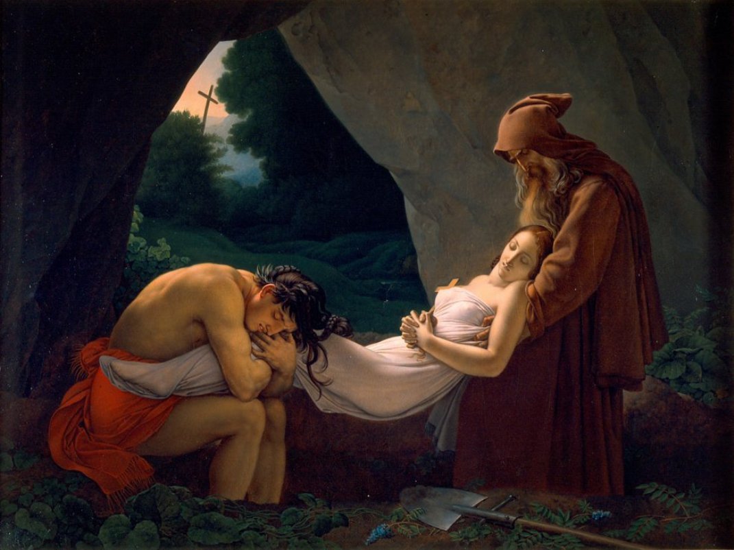 The Funeral of Atala (Atlanta), vintage artwork by Anne-Louis Girodet de Roussy-Trioson, 12x8" (A4) Poster